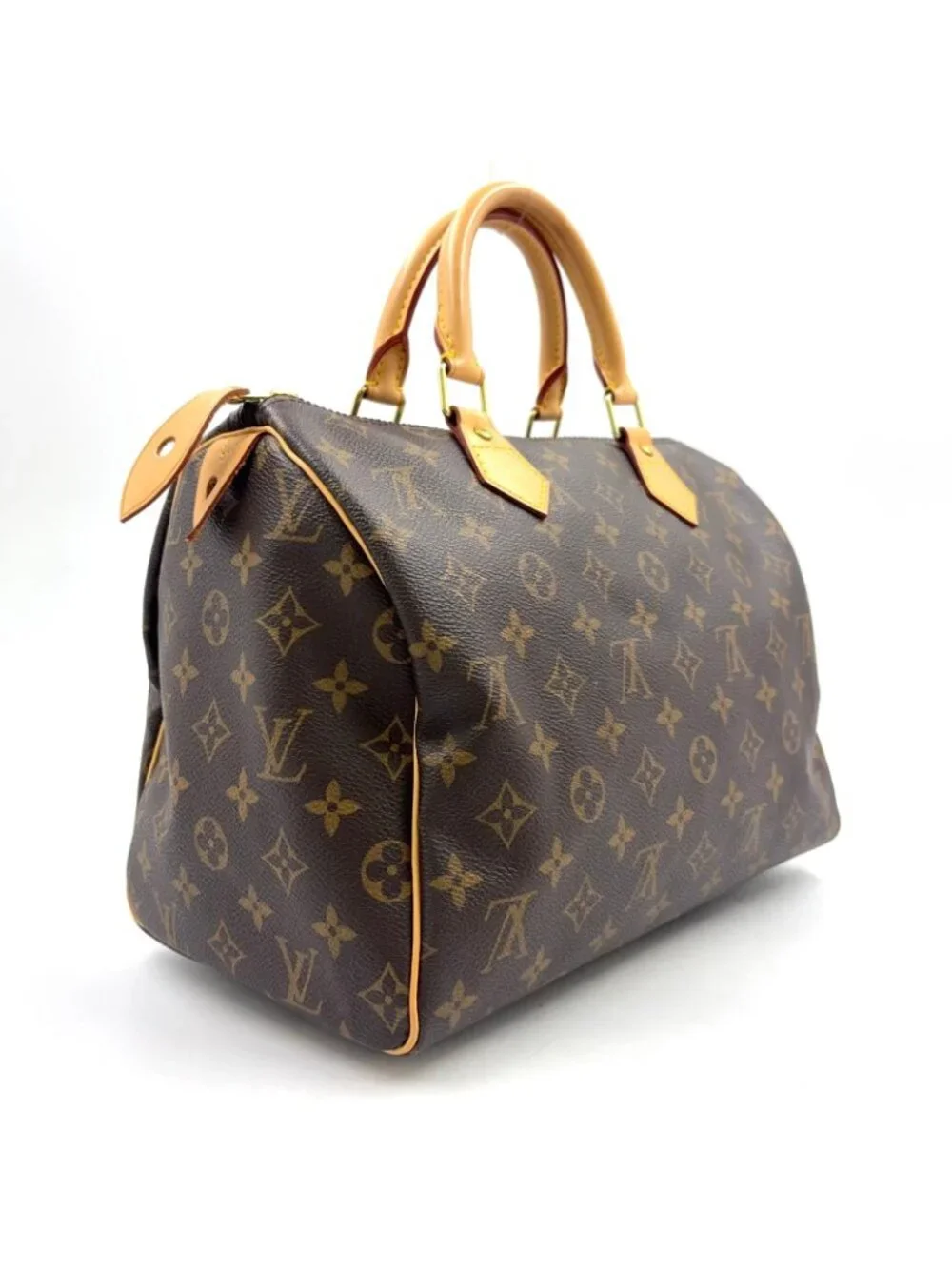 Louis Vuitton Speedy 30 Monogram Leather Brown Handbag Gold